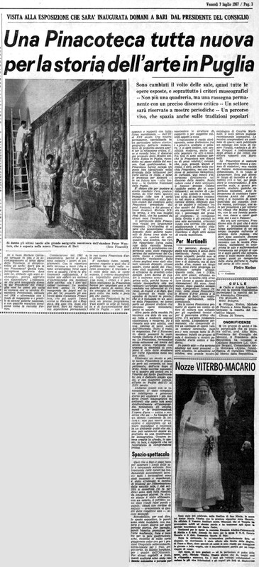 Marino Pietro (1967), Una Pinacoteca tutta nuova per la storia dell'arte in Puglia (La Gazzetta del Mezzogiorno, 7 luglio 1967, p. 3).jpg