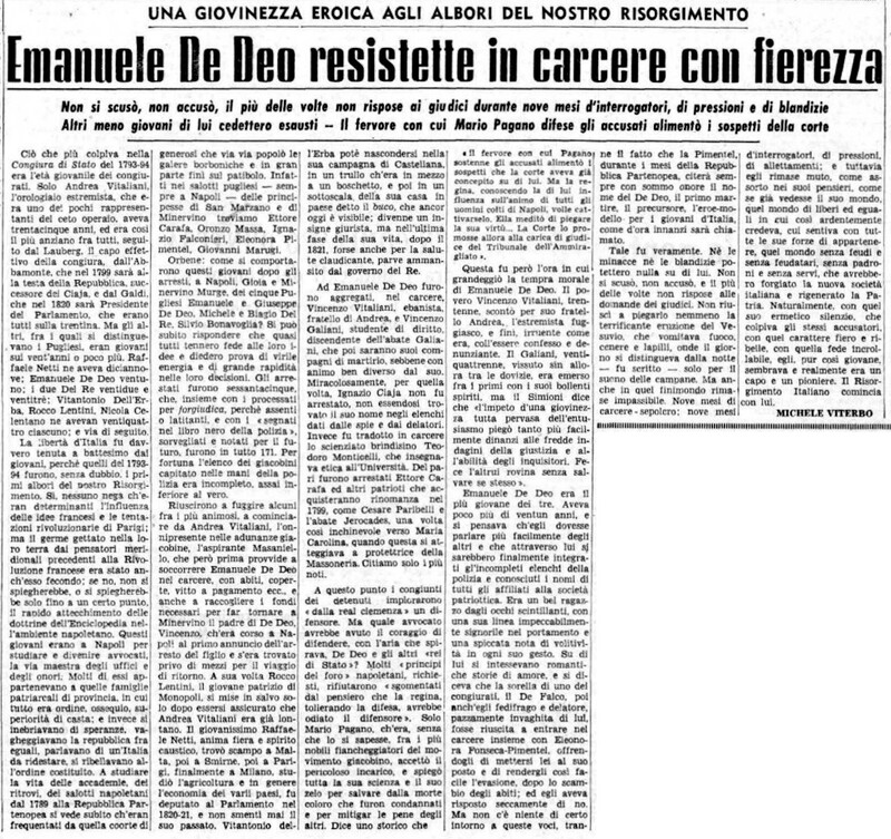 VM(1961) Emanuele De Deo resistette in carcere con fierezza (La Gazzetta del Mezzogiorno, 8 giugno 1961, p. 3).jpg