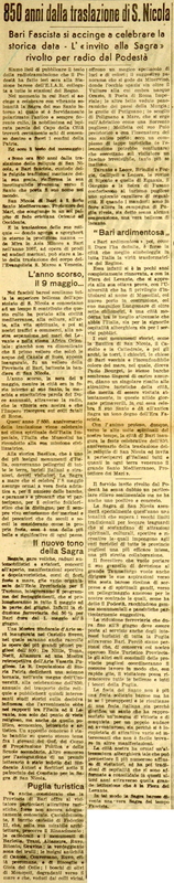 (1937), 850 anni dalla traslazione di S. Nicola, La Gazzetta del Mezzogiorno, 2 maggio 1937, p. 5.JPG