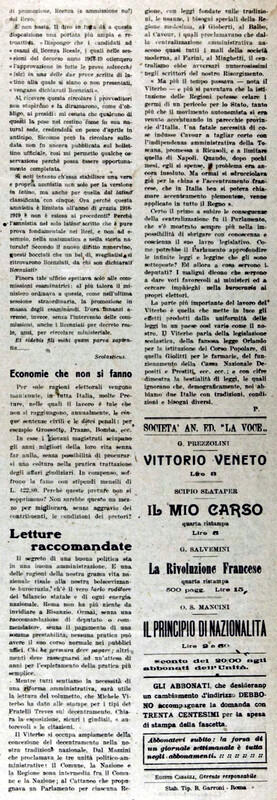 (P), Letture raccomandate, M. Viterbo, Un problema nazionale, il decentramento (L'Unità, 3 giugno 1920, p. 96).jpg