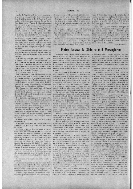 VM(1913), Pietro Lacava, la Sinistra e il Mezzogiorno (Humanitas, 5 gennaio 1913, p. 2-3).pdf