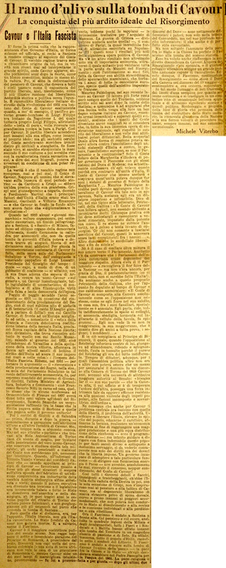MV (1929), Cavour e l'Italia fascista (Il ramo d'ulivo sulla tomba di Cavour), La Gazzetta del Mezzogiorno, 18 giugno 1929, p. 1.JPG
