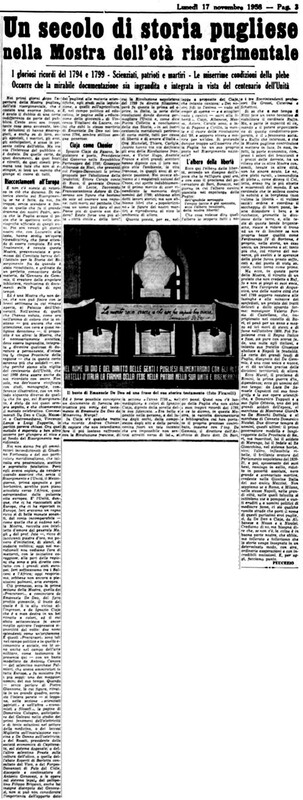 VM(1958) Un secolo di storia pugliese nella Mostra dell'età risorgimentale (La Gazzetta del Mezzogiorno, 17 novembre 1958, p. 3).jpg