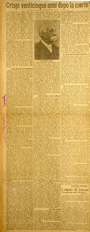 MV (1926), Crispi venticinque anni dopo la morte, La Gazzetta di Puglia, 11 agosto 1926, p. 3.JPG