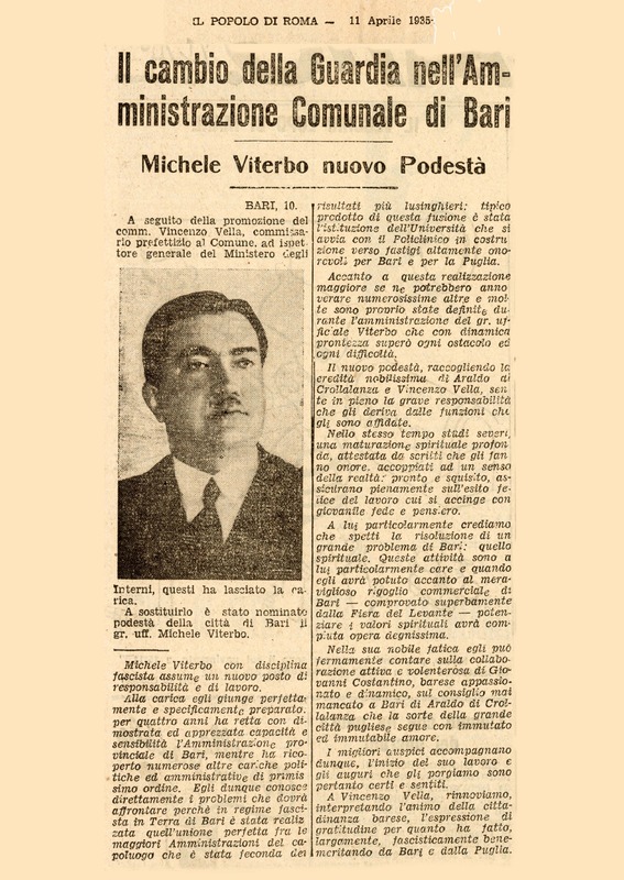 Il cambio della Guardia nell'Amministrazione Comunale di Bari (Il popolo di Roma 11 aprile 1935).jpg