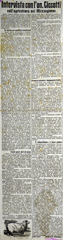 MV (1919), Intervista con l'on. Ciccotti sull'agricoltura nel Mezzogiorno (Il Giornale d'Italia agricolo, 16 marzo 1919, p. 1).JPG