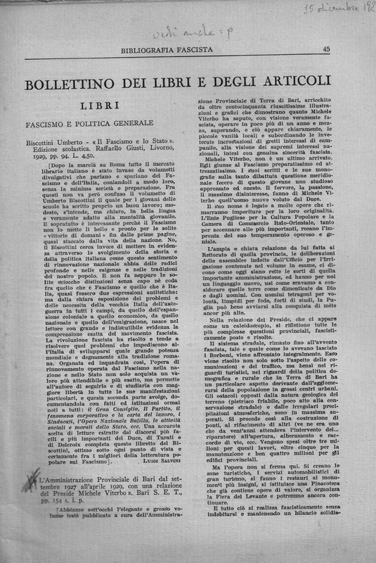 Modugno G. (1929) Recensione a L'amministrazione provinciale di Bari (Bibliografia fascista, 15 dicembre 1929, p. 45-46_Pagina_2.jpg