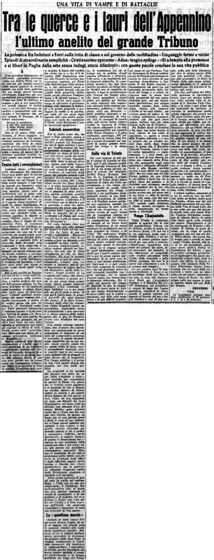 Viterbo Michele (1952) Tra le querce e i lauri dell'Appennino l'ultimo anelito del grande Tribuno (La Gazzetta del Mezzogiorno, 4 marzo 1952, p. 3).jpg