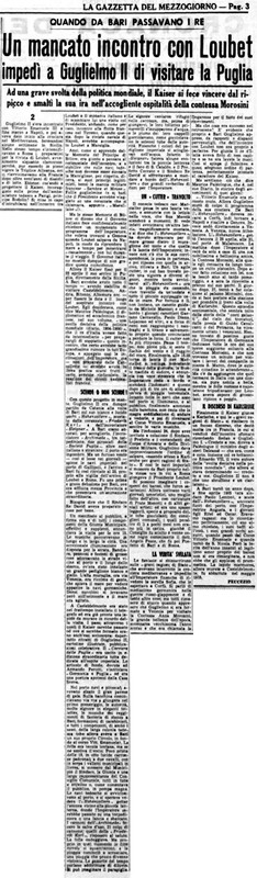 VM(1955) Un mancato incontro con Loubet impedì a Guglielmo 2. di visitare la Puglia 2 (La Gazzetta del Mezzogiorno, 2 settembre 1955, p. 3).jpg