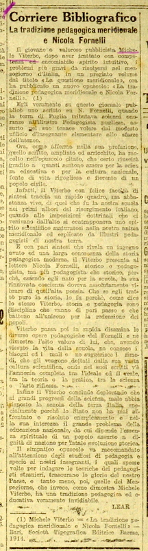 Lear (1914) Corriere bibliografico, La tradizione pedagogica meridionale e Nicola Fornelli.JPG