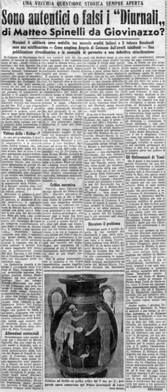 Viterbo Michele (1952) Sono autentici o falsi i Diurnali di Matteo Spinelli da Giovinazzo? (La Gazzetta del Mezzogiorno, 17 ottobre 1952, p. 3).jpg