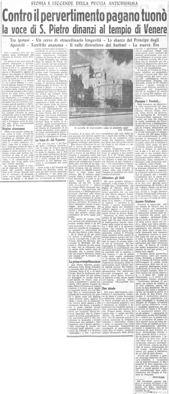 Viterbo Michele (1951) Contro il pervertimento pagano tuonò la voce di S. Pietro dinanzi al tempio di Venere (La Gazzetta del Mezzogiorno, 31 agosto 1951, p. 3).jpg