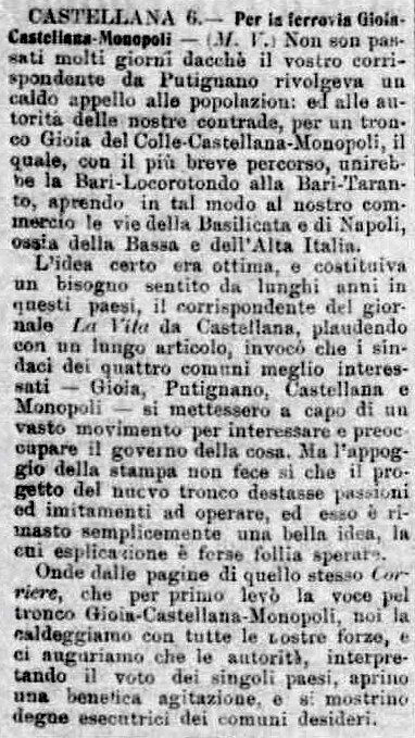 MV (1906), Per la ferrovia Gioia-Castella-Monopoli (Corriere delle Puglie, 9 dicembre 1906, p. 2).jpg