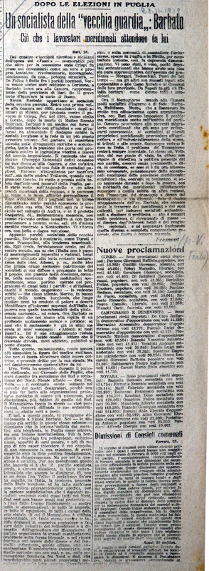 Froment (1919), Un socialista della vecchia guardia Barbato, Ciò che i lavoratori meridionali attendono da lui (Il Tempo, 28 novembre 1919).JPG