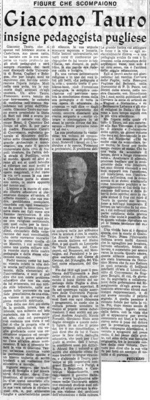 Viterbo Michele (1951) Giacomo Tauro insigne pedagogista pugliese (La Gazzetta del Mezzogiorno, 27 marzo 1951, p. 3).jpg