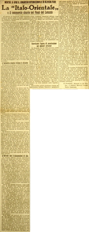 MV (1926), La 'Italo-Orientale' e il commercio oleario nei paesi del Levante, mentre si apre il congresso internazionale di olivicoltura, La Gazzetta di Puglia - Le vie dell'Oriente, 17 novembre 1926, p. 3.JPG