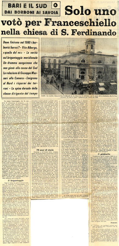 Peucezio (1964) - Solo uno votò per Franceschiello nella chiesa di S. Ferdinando (La Gazzetta del Mezzogiorno - 30 gennaio 1964).jpg