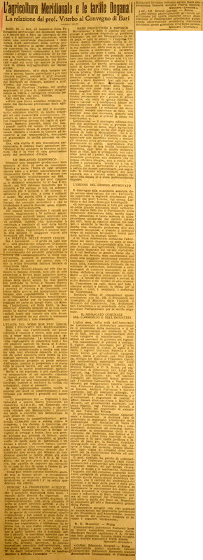 (1923), L'agricoltura Meridionale e le tariffe doganali, La relazione del prof. Viterbo al Convegno di Bari, Il Mattino, 18-19 maggio 1923.JPG