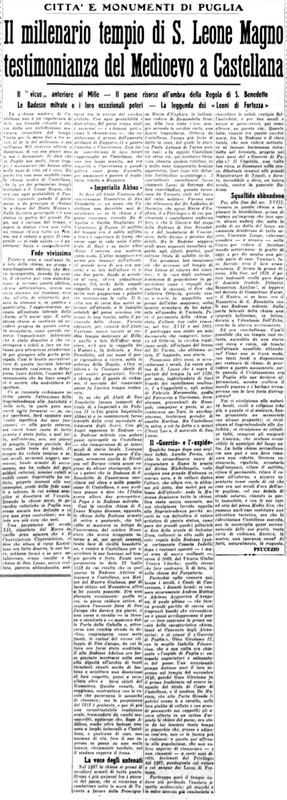 Viterbo Michele (1953) Il millenario tempio di S. Leone Magno testimonianza del Medioevo a Castellana (La Gazzetta del Mezzogiorno, 12 marzo 1953, p. 3).jpg