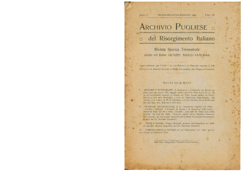 VM (1914) In replica [Lettera di Michele Viterbo alla redazione dell'Archivio pugliese del Risorgimento Italiano] (Archivio pugliese del Risorgimento Italiano, a. 1, fasc. 4., Ottobre-dicembre 1914, p. 319-320).pdf