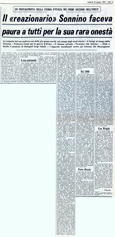 VM (1972), Il reazionario Sonnino faceva paura a tutti per la sua rara onestà (La Gazzetta del Mezzogiorno, 23 giugno 1972, p. 3).jpg