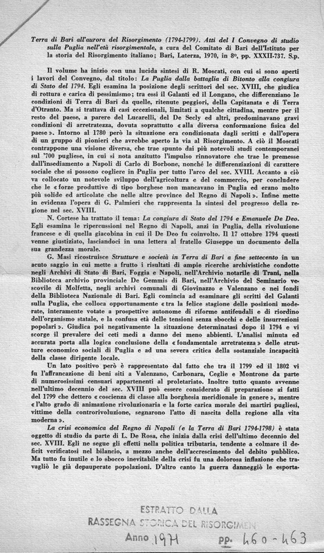 Coniglio G. (1971) Recensione dell'opera Terra di Bari all'aurora del Risorgimento (Rassegna storica del Risorgimento_Pagina_1.jpg