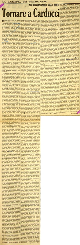 P (1957), Tornare a Carducci, Nel centenario della morte (La GdM, 16 febbraio 1957, p. 3).JPG