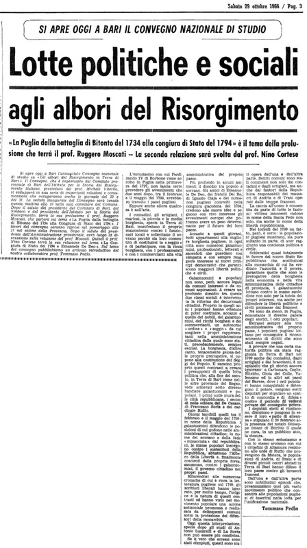 Pedìo Tommaso (1966), Lotte politiche e sociali agli albori del Risorgimento (La Gazzetta del Mezzogiorno, 29 ottobre 1966, p. 3).jpg