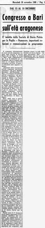(1968), Congresso a Bari sull'età aragonese (La Gazzetta del Mezzogiorno, 20 novembre 1968, p. 3).jpg