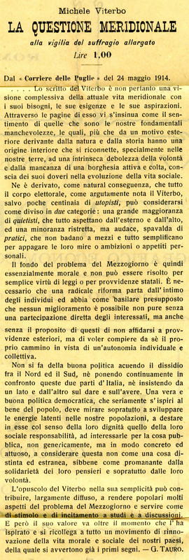 Michele Viterbo (1914) La questione meridionale (Recensione dal Corriere).jpg