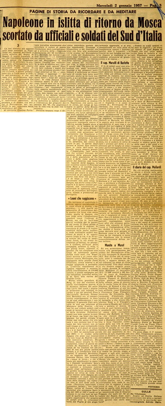 P (1957), Napoleone in slitta di ritorno da Mosca scortato da ufficiali e soldati del Sud d'Italia (La GdM, 2 gennaio 1957, p. 3).JPG