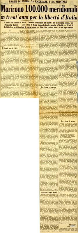 P (1957), Morirono 100.000 meridionali in trent’anni per la libertà d'Italia (La GdM, 10 febbraio 1957, p. 3).JPG