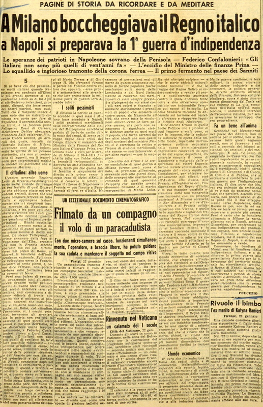 P (1957), A Milano boccheggiava il Regno italico a Napoli si preparava la I. guerra d'indipendenza (La GdM, 23 gennaio 1957, p. 3).JPG