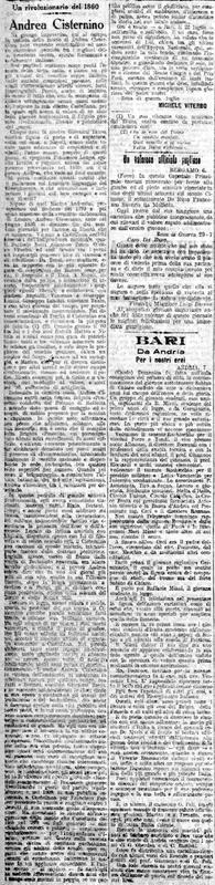 MV (1916) Andrea Cisternino, Un rivoluzionario del 1860 (Corriere delle Puglie, 8 agosto 1916, p. 4).jpeg