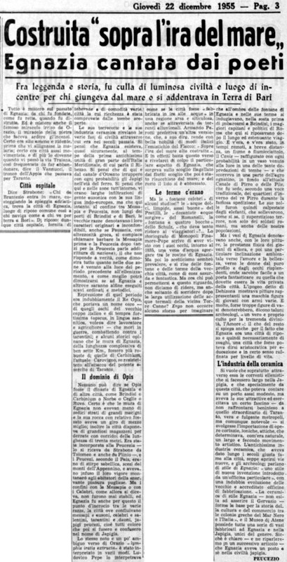 VM(1955) Costruita sopra l'ira del mare Egnazia cantata dai poeti (La Gazzetta del Mezzogiorno, 22 dicembre 1955, p. 3).jpg