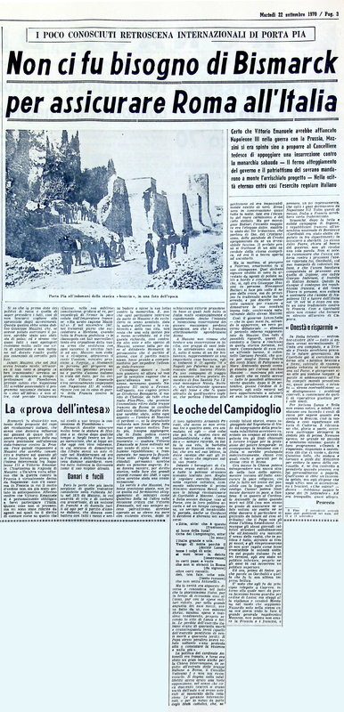 VM (1970), Non ci fu bisogno di Bismarck per assicurare Roma all'Italia (La Gazzetta del Mezzogiorno, 22 settembre 1970, p. 3).jpg