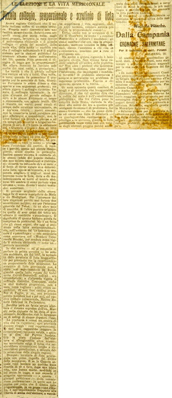 MV (1922), Piccolo collegio, proporzionale e scrutinio di lista, Le elezioni e la vita meridionale, Il mondo, 21 ottobre 1922, p. 4.JPG