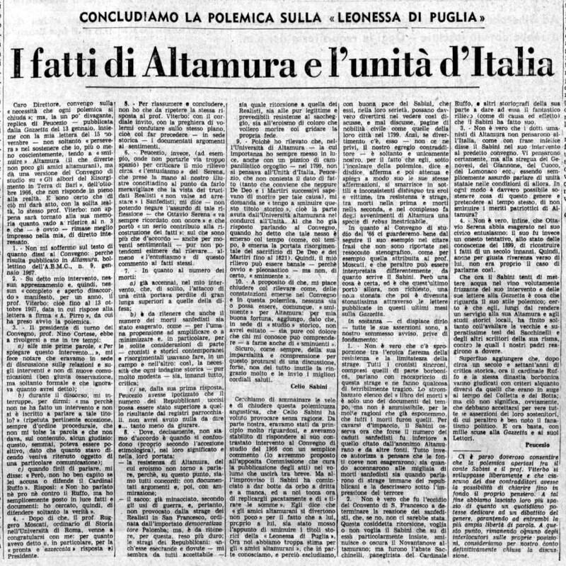VM - Sabini Celio (1968), I fatti di Altamura e l'unità d'Italia (La Gazzetta del Mezzogiorno, 30 aprile 1968, p. 3).jpg
