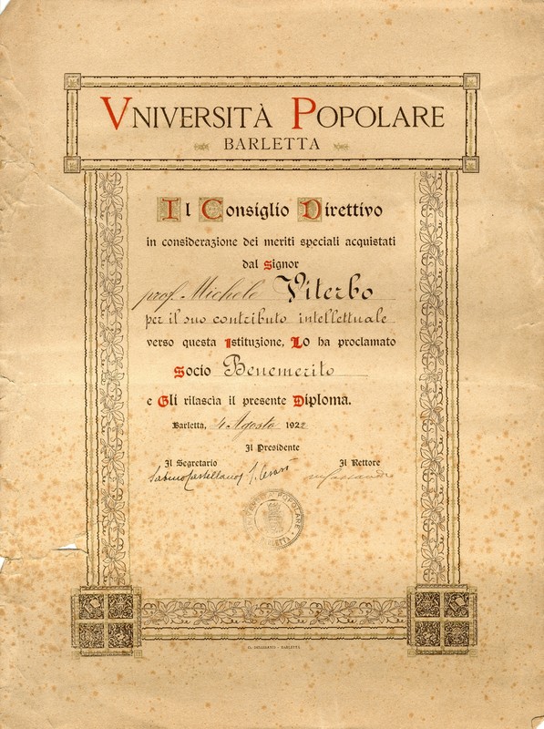 (1922) Diploma di socio benemerito (Università popolare di Barletta).jpg