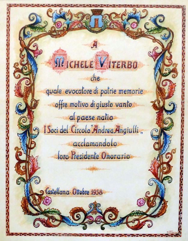 (1958) Diploma consegnato a Michele Viterbo dagli Amici del Circolo Andrea Angiulli.JPG