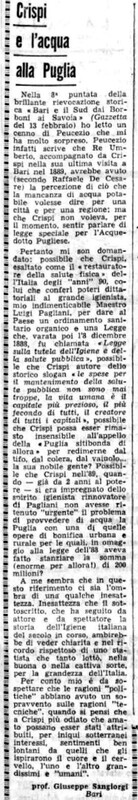 Sangiorgi Giuseppe (1964), Crispi e l'acqua ala Puglia (La Gazzetta del Mezzogiorno, 26 gennaio 1964, p. 10).jpg