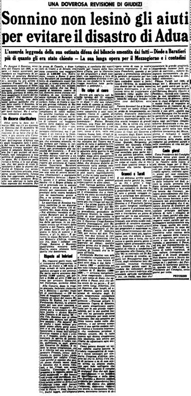 VM(1958) Sonnino non lesinò gli aiuti per evitare il disastro di Adua (La Gazzetta del Mezzogiorno, 20 giugno 1958, p. 3).jpg