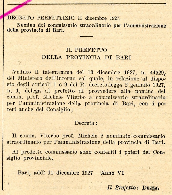 Regno d'Italia (1927) Decreto prefettizio.jpg