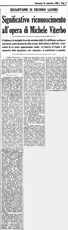 (1966), Significativo riconoscimento all'opera di Michele Viterbo (La Gazzetta del Mezzogiorno, 25 settembre 1966, p. 3).jpg
