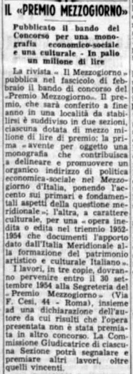(1954) Il Premio Mezzogiorno (La Gazzetta del Mezzogiorno, 6 MARZO 1954, p. 3).jpg