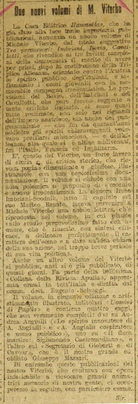Sir (1916), Due nuovi volumi di M. Viterbo.JPG