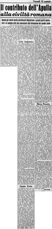 VM(1956) Il contributo dell'Apulia alla civiltà romana (La Gazzetta del Mezzogiorno, 13 gennaio 1956, p. 3).jpg