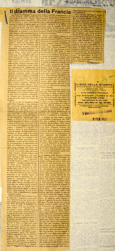 MV (1933), Il dramma della Francia, Il Quotidiano Eritreo (Asmara), 8 febbraio 1933.JPG