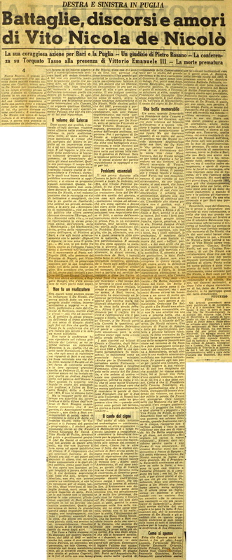 Peucezio (1957), Battaglie, discorsi e amori di Vito Nicola de Nicolò, La GdM, 18 dicembre 1957, p. 3.JPG