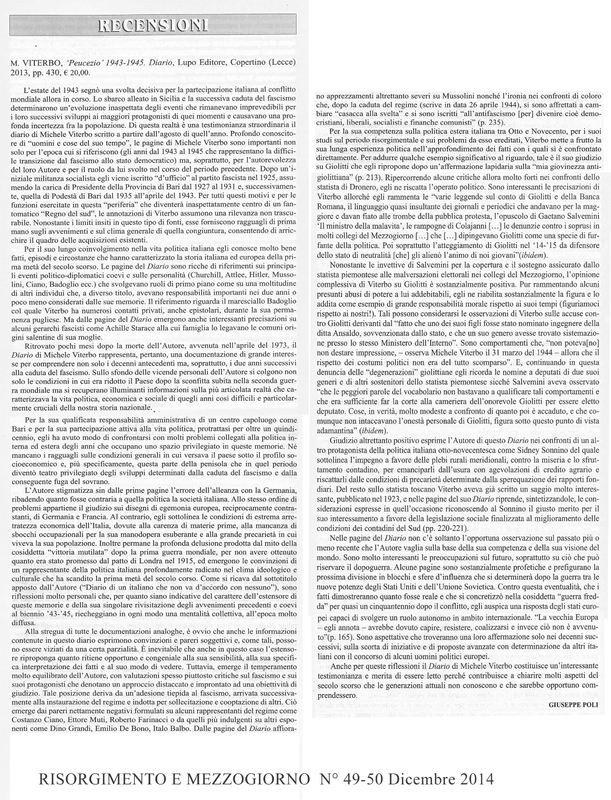 Poli Giuseppe (2014) Recensioni, Peucezio 1943-1945. Diario.jpg